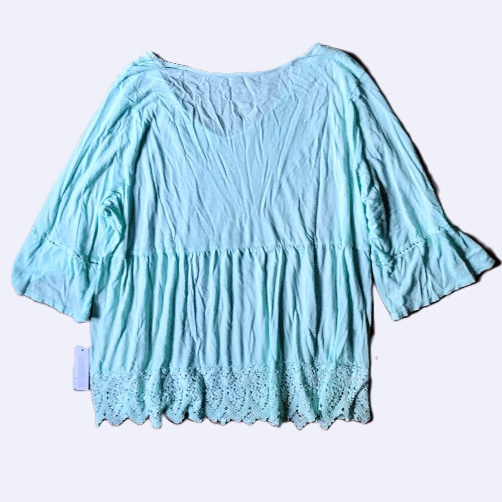 Sonoma Mint Ruffled- Waist Top/Blouse w/Lace Detail ~ 3/4-Sleeve, Size 3X ~ NWT!